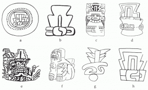 Рис. 32. Головной убор в виде знака XI в Месоамерике классического периода.