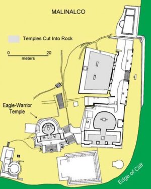 Рис. 13. Карта высокогорной церемониальной зоны Малиналько. По Smit (The Aztecs 2003: Fig. 7.5); в основу положена карта Marquina (1951).