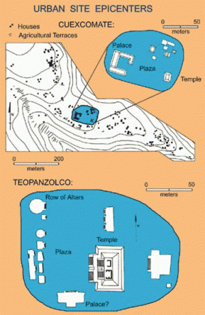 Рис. 17. Городские центры Куэшкомате и Теопансолько. Скорректировано по Smith (2004: Fig. 2).