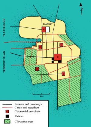 Рис. 20. Карта Теночтитлана. По (Smith The Aztecs 2003: Fig. 8.8); в основу положен (Calnek 1972: 108).