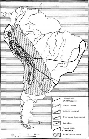Карта 23. Современные ареалы сородичей культурных растений Южной Америки