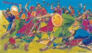 Рисунок 8. Художественное воспроизведение сражения, где показано оружие в действии (Хуан Браво).
