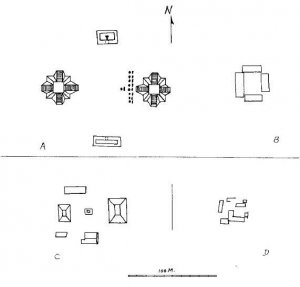 Рис. 70. Plaza Plan-1, Plaza Plan-3, Plaza Plan-4, Plaza Plan-5 (по типологии М. Бэкера, Becker, 1982).