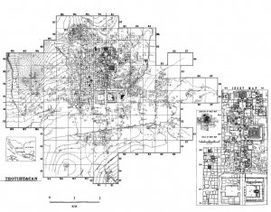 Рис. 65. Монументальный центр и жилые кварталы Теотиуакана (по Millon, 1973).