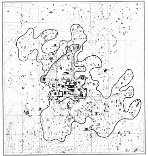 Рис. 55. Монументальный центр и жилая округа Тикаля (по Puleston, 1983).