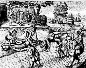 Индейцы убивают Диего Сальседо (Гравюра)