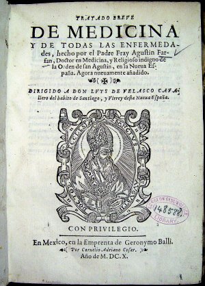 Титульный лист трактата Августина Фарфана «Tractado Breve de Medicina»