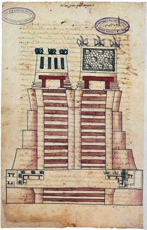 Рисунок 1-4. Великий Храм. Лист 112v, Кодекс Иштлильшочитль (BNP 65-71) (С разрешения Национальной библиотеки Франции, Париж)
