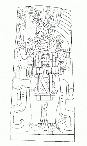 Стела 21 из Ним-Ли-Пунита, портрет правителя. Прорисовка Д. Монтгомери