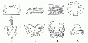 Илл. 9. Тольтекские пекторали в виде бабочек и образы бабочек в древней Месоамерике