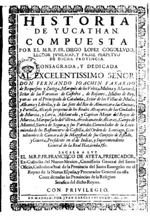 Титульный лист первого издания «Истории Юкатана» Диего де Когольюдо, 1688 г.