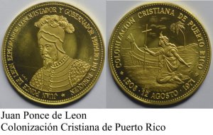 Хуан Понсе де Леон. Монета  из Пуэрто-Рико.
